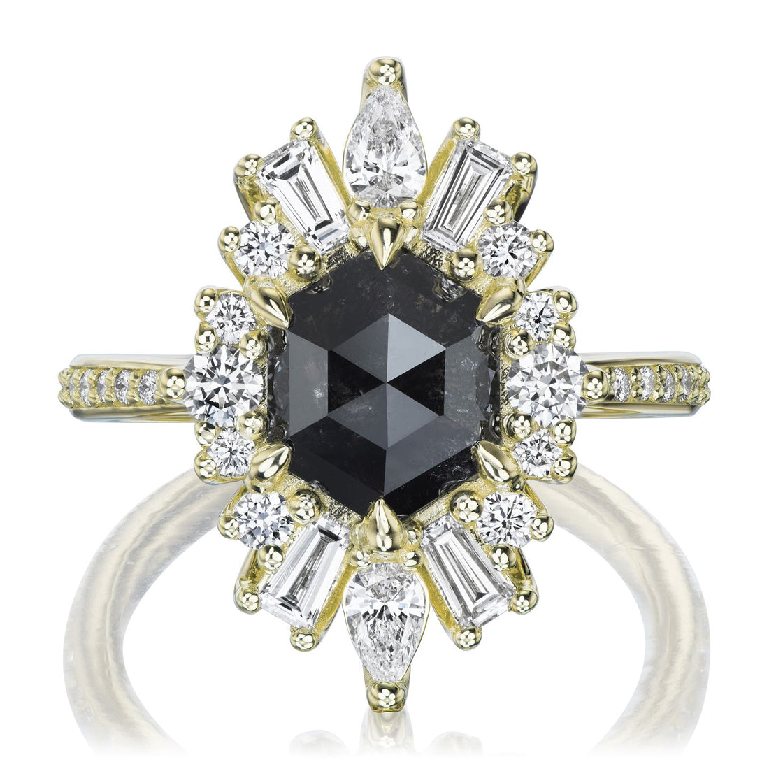 ASTERIA | Hexagon Salt + Pepper Diamond Ring | Kristin Coffin Jewelry