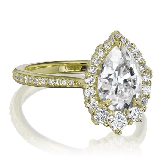 2.75 Carat Pear Shape Lab Diamond Swoop Engagement Ring | Two-Tone Yellow | by Lauren B Jewelry