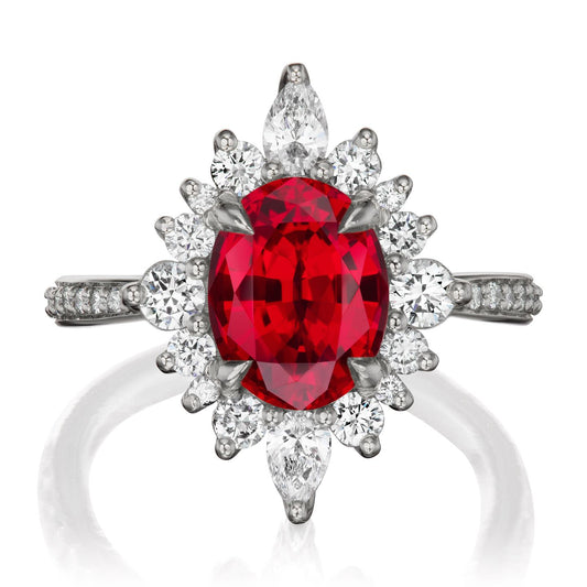 Cat-Claw Solitaire Oval Ruby Ring with a Diamond Band